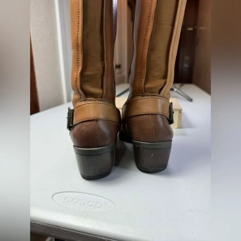 Vince Camuto Bedina Women Brown Leather Pull On Western Riding Boots Sz 7.5